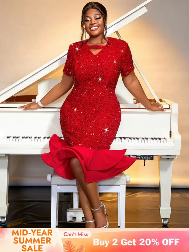 red party wear sequin dresses