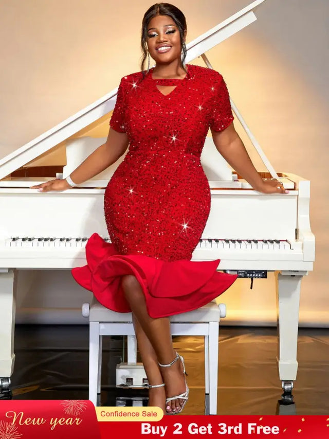 red party wear sequin dresses