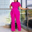 Pink Lace Jumpsuit Women Patchwork High Waist Wide Leg Waist Belt Modest Rose Red / S