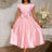 Pink Satin Midi Dress Short Sleeves Patchwork Rose Jacquard O Neck Bow A Line Pink / S