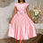 Pink Satin Midi Dress Short Sleeves Patchwork Rose Jacquard O Neck Bow A Line Pink / S