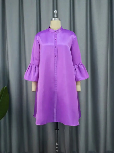 Puff Sleeve Plus Size Loose Shirt Dresses Woman Purple / S dress