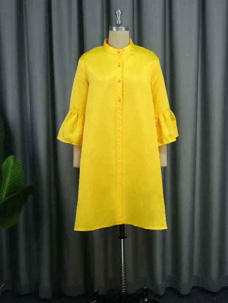 Puff Sleeve Plus Size Loose Shirt Dresses Woman Yellow / S dress