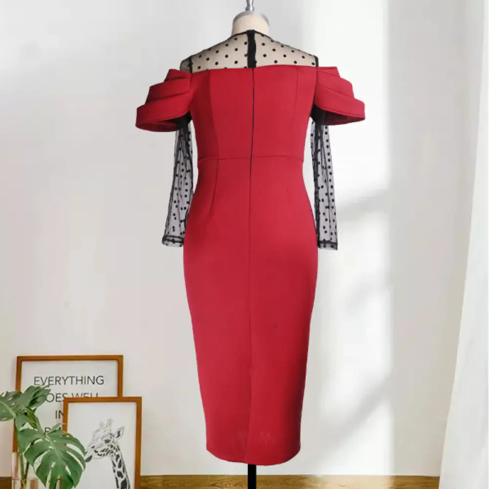 See Through Dot Sleeve Patchwork Long Dress Midi dress