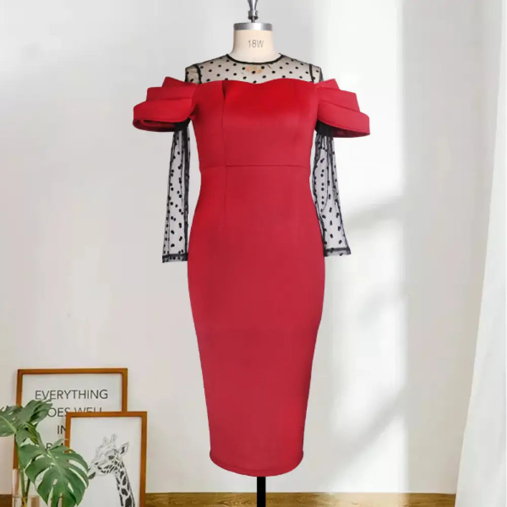 See Through Dot Sleeve Patchwork Long Dress Midi dress
