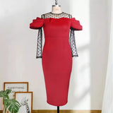 See Through Dot Sleeve Patchwork Long Dress Midi dress