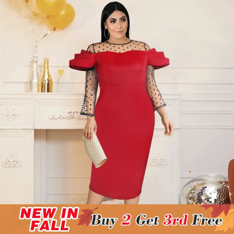 See Through Dot Sleeve Patchwork Long Dress Midi Burgundy / S dress