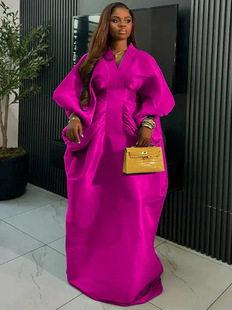 Shiny Bubu Dresses African Women Traditional Africa Clothing Long Loose Rose / One Size