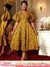 AOMEIDRESS Jacquard A Line Dresses Short Lantern Sleeves Elegant Retro Party Event Yellow / S