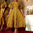 AOMEIDRESS Jacquard A Line Dresses Short Lantern Sleeves Elegant Retro Party Event Yellow / S