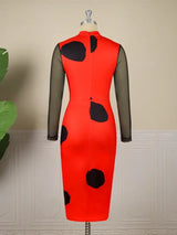 Tulle Long Sleeve Dot Bodycon Dresses Office Outfits for Ladies