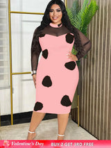 Tulle Long Sleeve Dot Bodycon Dresses Office Outfits for Ladies Pink / S