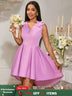 V Neck Sleeveless A Line Mini Dress with 3D Flower Elegant High Low Hem Party Lavender / S