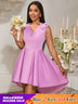 V Neck Sleeveless A Line Mini Dress with 3D Flower Elegant High Low Hem Party Lavender / S