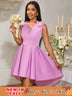 V Neck Sleeveless A Line Mini Dress with 3D Flower Elegant High Low Hem Party Lavender / S