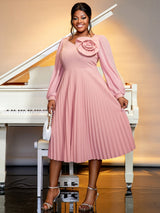 long lantern sleeves a line dress plus size pleated dress