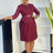Woman Work Dress O Neck 3/4 Sleeve Peplum Belly Cover Waist Belt Button Pleated Burgundy / S