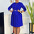 Woman Work Dress O Neck 3/4 Sleeve Peplum Belly Cover Waist Belt Button Pleated Royal blue / S