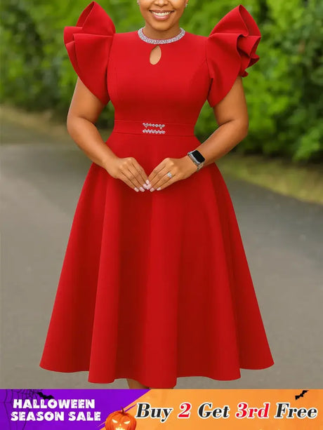 Women A Line Party Dresses Short Ruffles Sleeves Wedding Guest Birthday Occasion