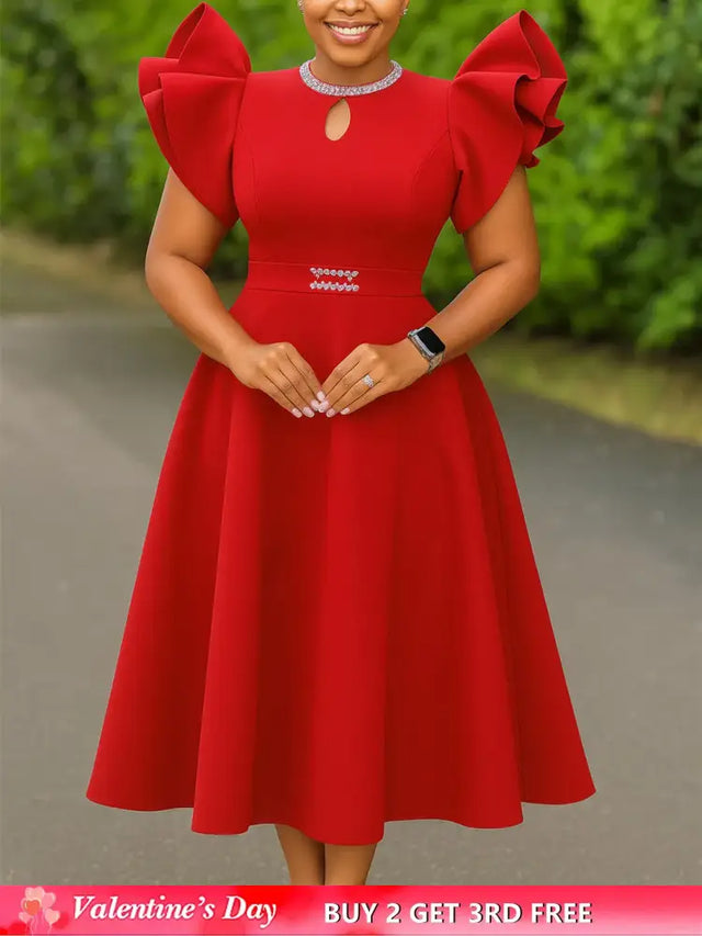 Women A Line Party Dresses Short Ruffles Sleeves Wedding Guest Birthday Occasion