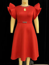 Women A Line Party Dresses Short Ruffles Sleeves Wedding Guest Birthday Occasion