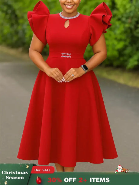 Women A Line Party Dresses Short Ruffles Sleeves Wedding Guest Birthday Occasion