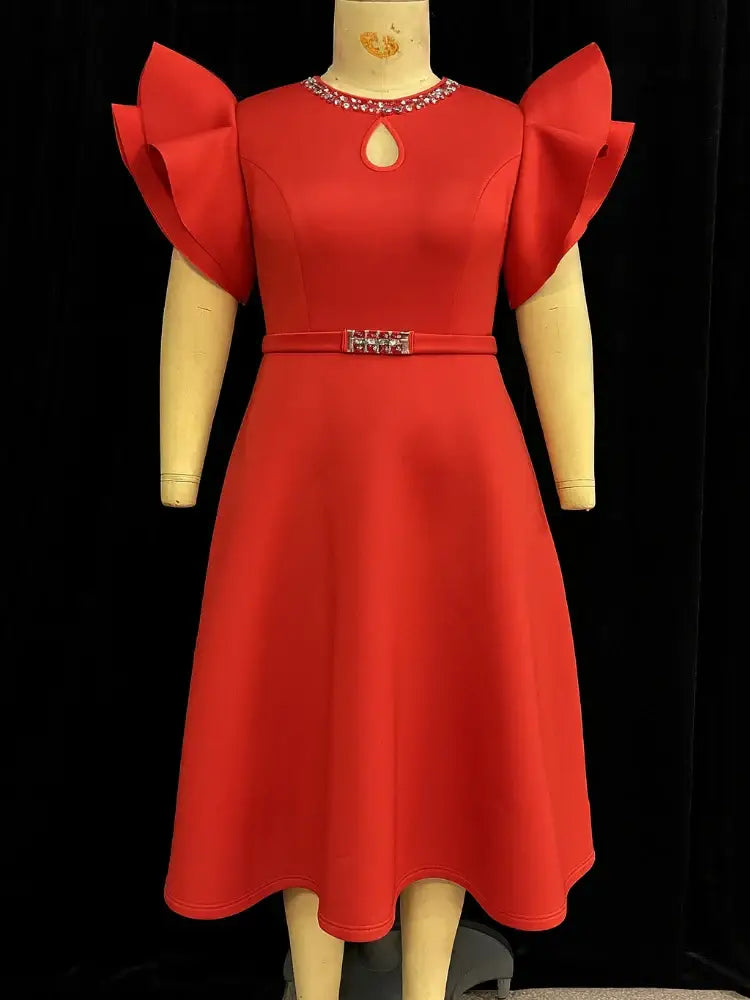 Women A Line Party Dresses Short Ruffles Sleeves Wedding Guest Birthday Occasion