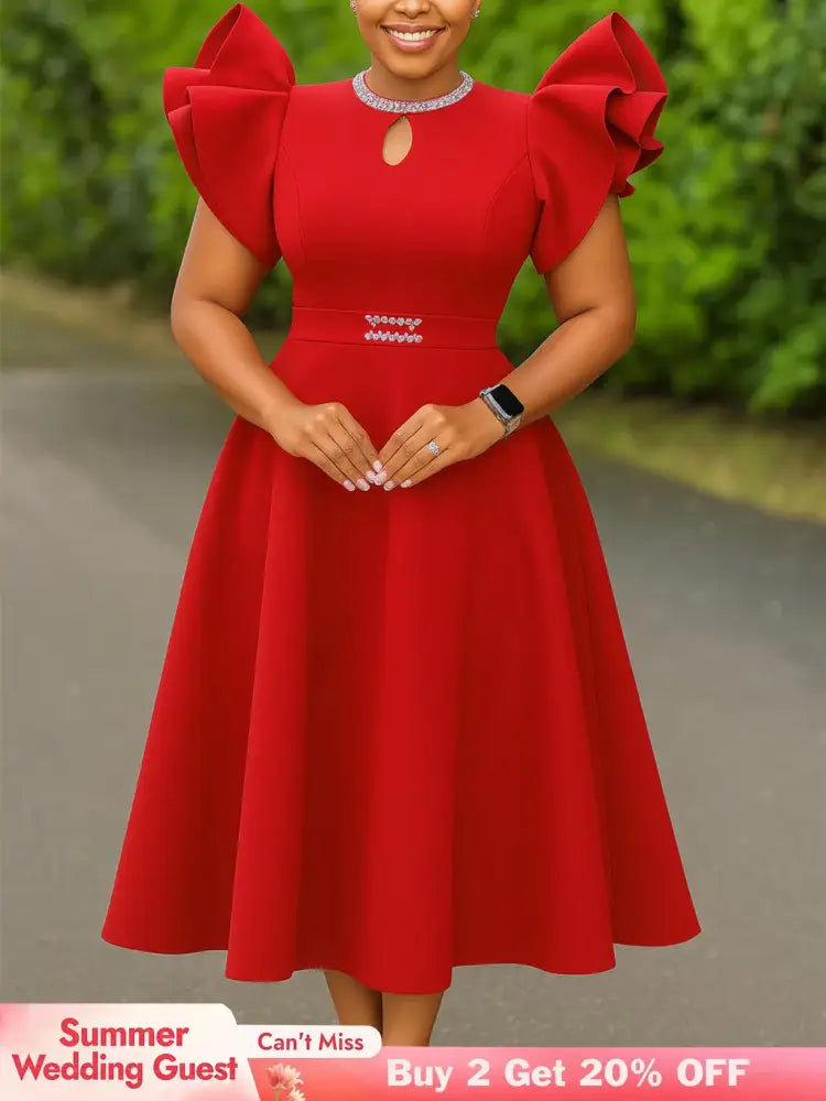 Women A Line Party Dresses Short Ruffles Sleeves Wedding Guest Birthday Occasion
