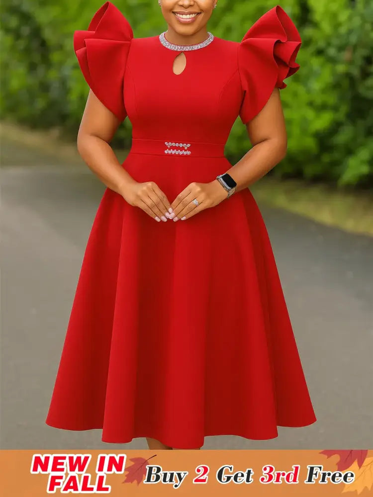 Women A Line Party Dresses Short Ruffles Sleeves Wedding Guest Birthday Occasion