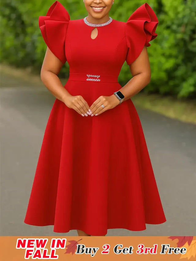 Women A Line Party Dresses Short Ruffles Sleeves Wedding Guest Birthday Occasion