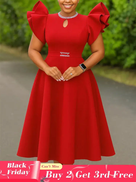 Women A Line Party Dresses Short Ruffles Sleeves Wedding Guest Birthday Occasion