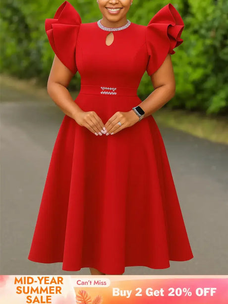 Women A Line Party Dresses Short Ruffles Sleeves Wedding Guest Birthday Occasion