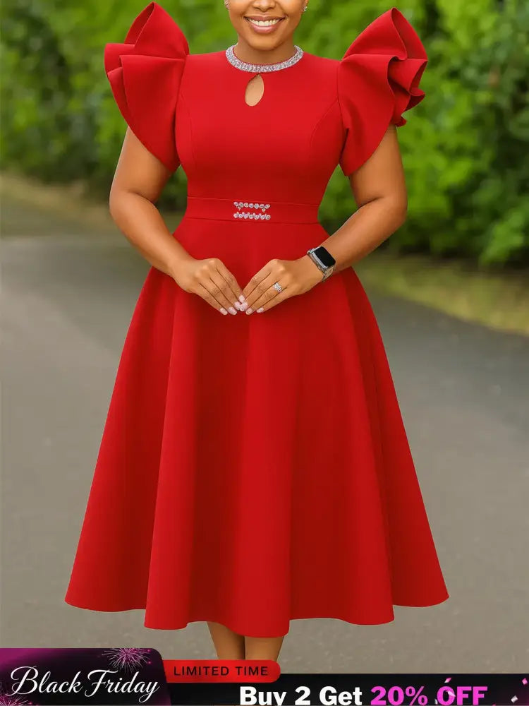 Women A Line Party Dresses Short Ruffles Sleeves Wedding Guest Birthday Occasion