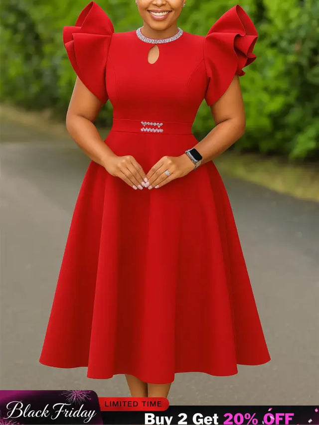 Women A Line Party Dresses Short Ruffles Sleeves Wedding Guest Birthday Occasion