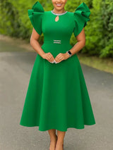 Women A Line Party Dresses Short Ruffles Sleeves Wedding Guest Birthday Occasion Green / S