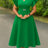 Women A Line Party Dresses Short Ruffles Sleeves Wedding Guest Birthday Occasion Green / S