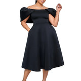 Women A Line Pleted Party Dress Elegant Short Sleeves Off Shoulder
