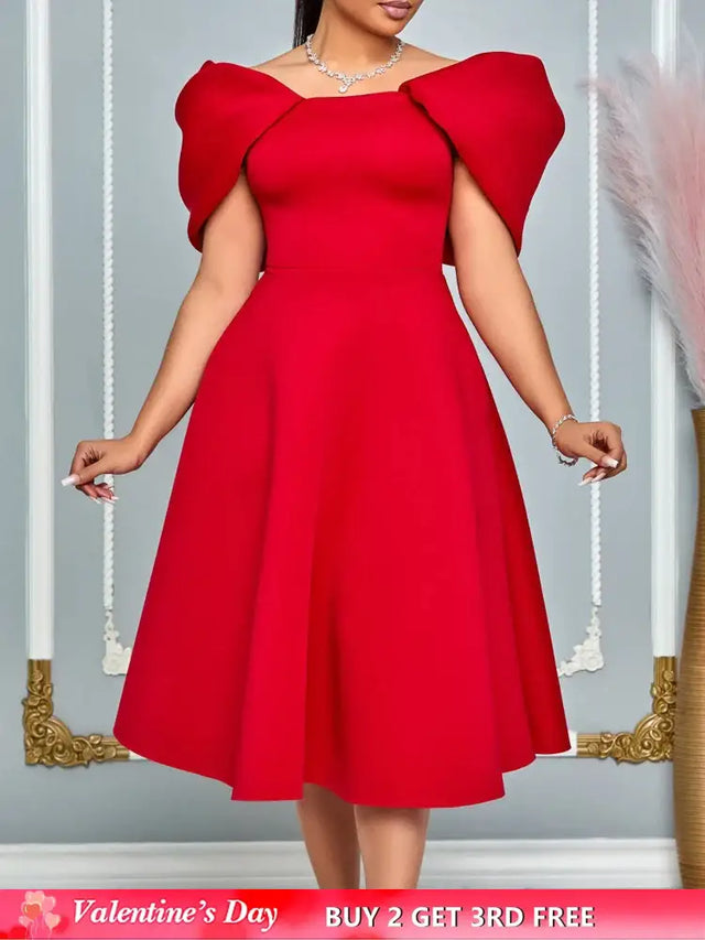 Women A Line Pleted Party Dress Elegant Short Sleeves Off Shoulder