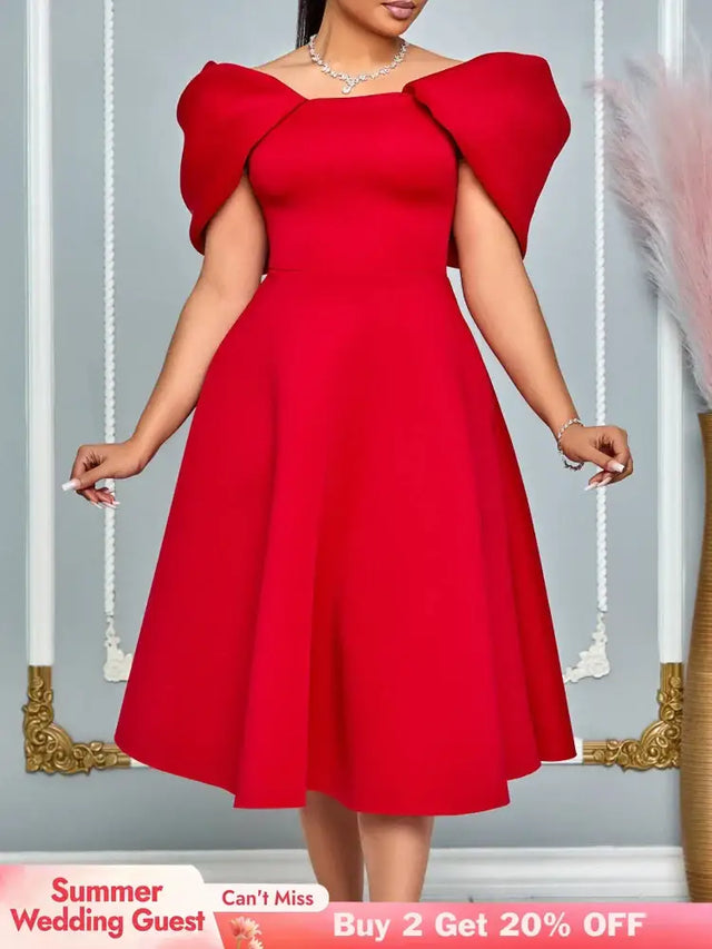 Women A Line Pleted Party Dress Elegant Short Sleeves Off Shoulder
