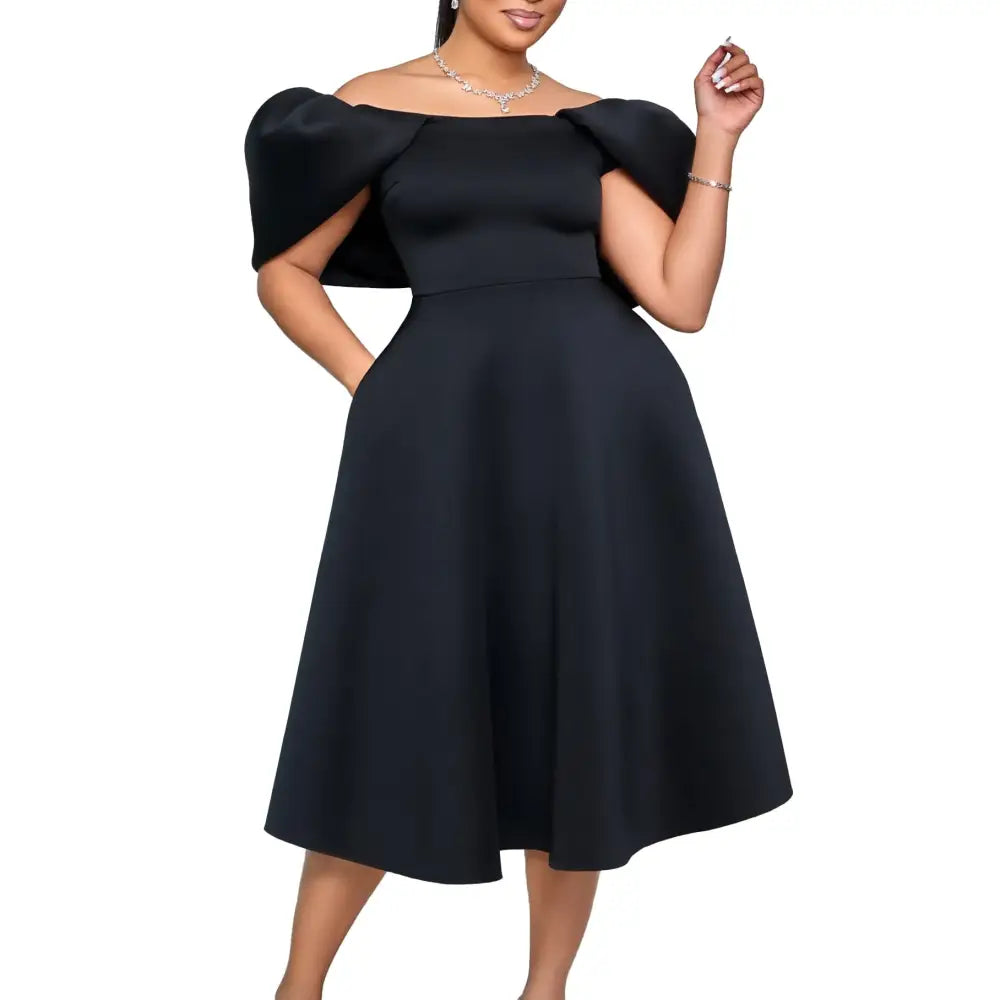 Women A Line Pleted Party Dress Elegant Short Sleeves Off Shoulder