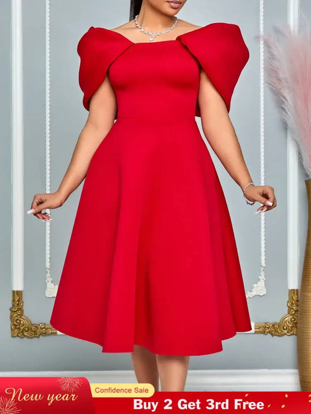 Women A Line Pleted Party Dress Elegant Short Sleeves Off Shoulder