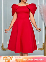 Women A Line Pleted Party Dress Elegant Short Sleeves Off Shoulder