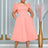 Women A Line Pleted Party Dress Elegant Short Sleeves Off Shoulder Pink / S