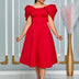 Women A Line Pleted Party Dress Elegant Short Sleeves Off Shoulder Red / S