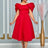 Women A Line Pleted Party Dress Elegant Short Sleeves Off Shoulder Red / S