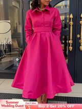 Women Autumn New Item Wrinkled Lapel Long Sleeved A line Dress
