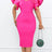 Women Bodycon Dress O Neck Beading Ruffles Sleeves High Waist African Party Fashion Rose Red / S