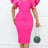 Women Bodycon Dress O Neck Beading Ruffles Sleeves High Waist African Party Fashion Rose Red / S