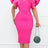 Women Bodycon Dress O Neck Beading Ruffles Sleeves High Waist African Party Fashion Rose Red / S