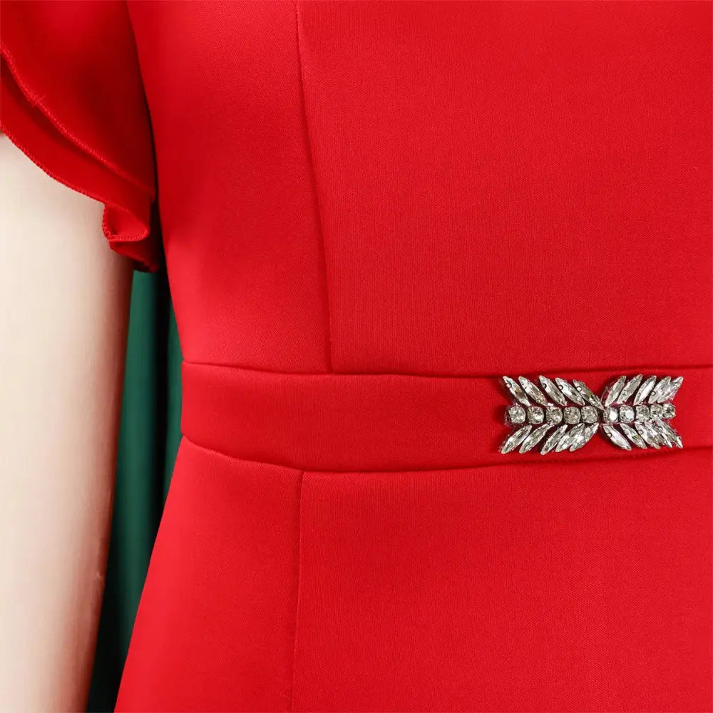 Women Bodycon Party Dress Ruffles Sleeves Hollow Out Party